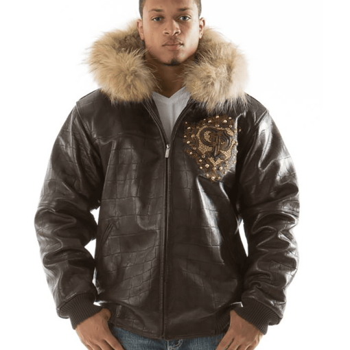 Pelle Pelle Crest Fur Hood Brown Jacket