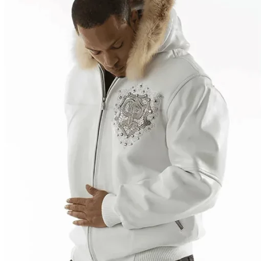 Pelle Pelle Crest Fur Hood White Pure Leather Jackets For Mens