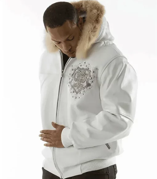 Pelle Pelle Crest Fur Hood White Pure Leather Jackets For Mens