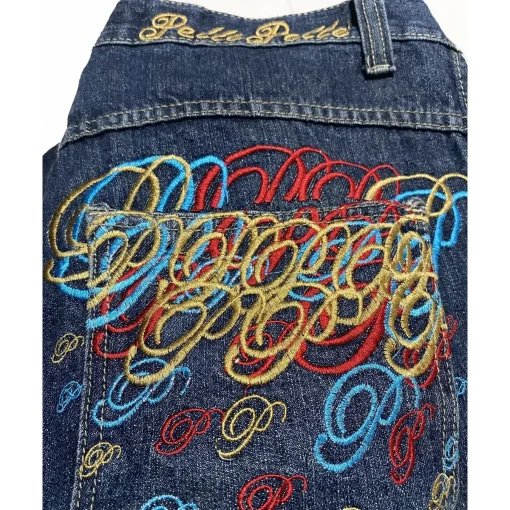 Pelle Pelle Embroidered Blue Baggy Denim Jeans