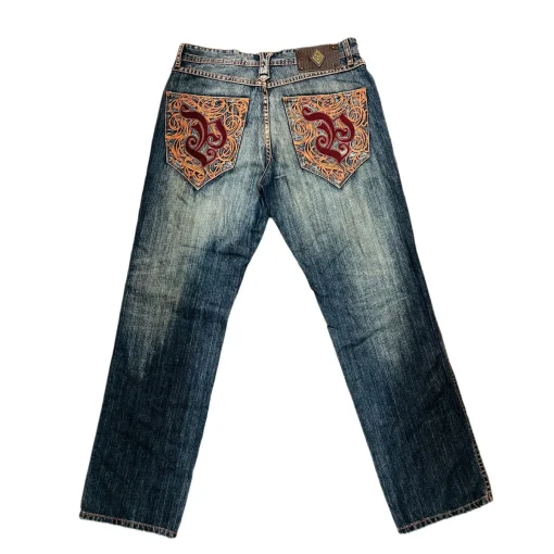 Pelle Pelle Embroidered Blue Jeans Baggy Pants