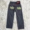 Pelle Pelle Embroidered Red Hip-Hop Rap Baggy Black Jeans