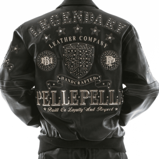 Pelle Pelle Encrusted Black Leather Varsity Jacket