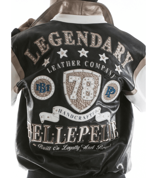 Pelle Pelle Encrusted Varsity Navy Plush Leather Jacket