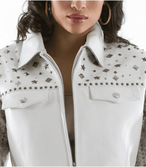 Pelle Pelle Ladies Born Free Jacket White Plush With Snakeskin Sleeves