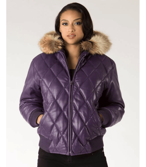 Pelle Pelle Fur Hoods Purple Leather Jacket