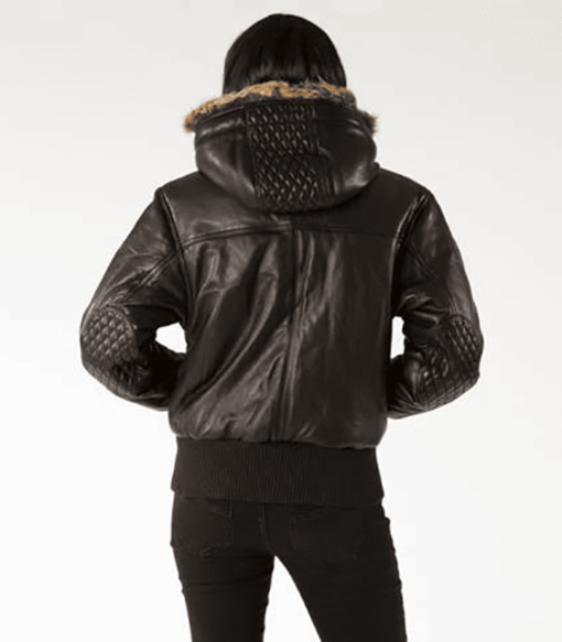 Pelle Pelle Fur Hoods Women Black Leather Jacket