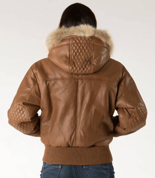 Pelle Pelle Fur Hoods Women Brown Leather Jacket