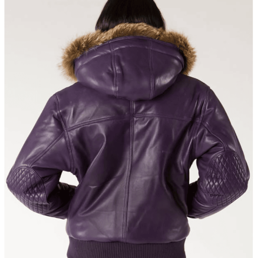 Pelle Pelle Fur Hoods Women Purple Leather Jacket