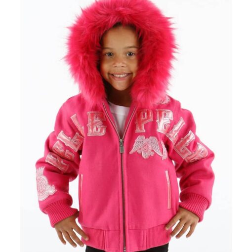 Pelle Pelle Girls Neon Pink Fur Hooded Jacket
