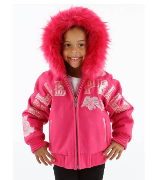 Pelle Pelle Girls Neon Pink Fur Hooded Jacket