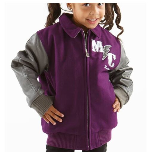 Pelle Pelle Girls Purple MC Wool Leather Varsity Jacket