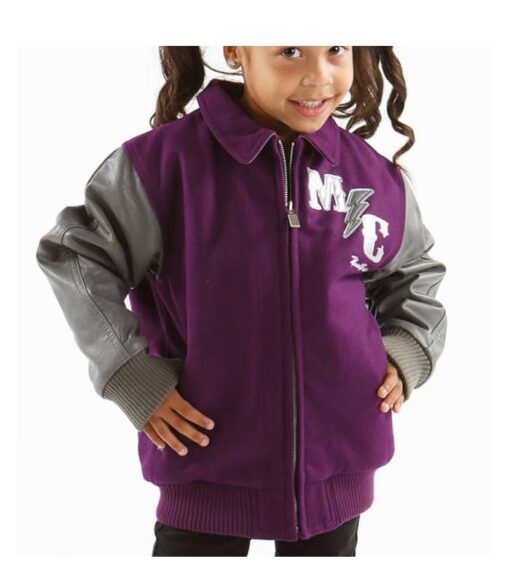 Pelle Pelle Girls Purple MC Wool Leather Varsity Jacket