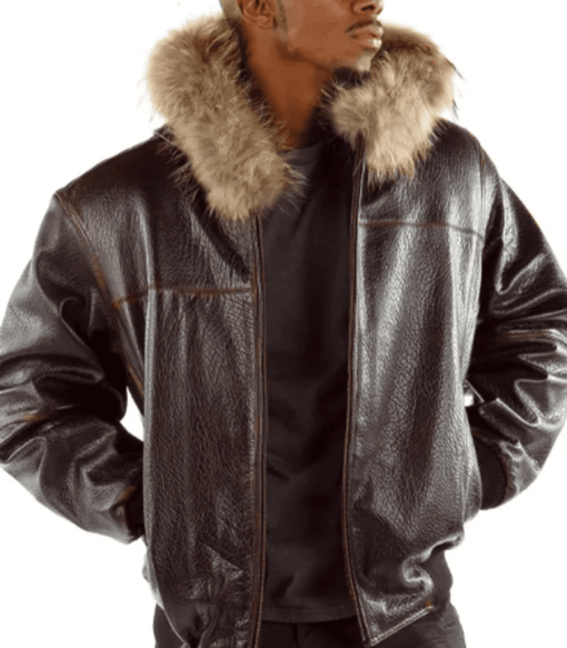 Pelle Pelle Hooded Script Brown Leather Jacket
