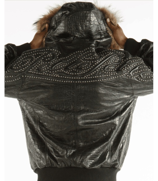 Pelle Pelle Hooded Shearling Fur Collar Black Leather Jacket