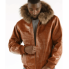 Pelle Pelle Hooded Shearling Fur Collar Script Leather Jacket