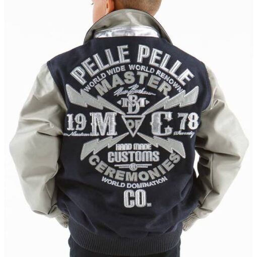 Pelle Pelle Kids 1978 Navy and Grey MC Jacket Back