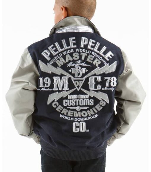 Pelle Pelle Kids 1978 Navy and Grey MC Jacket Back
