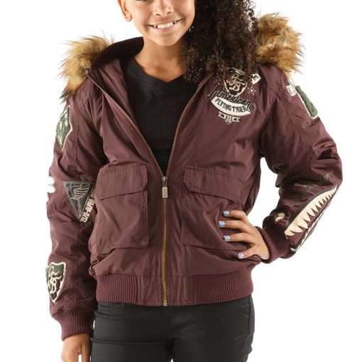 Pelle Pelle Kids American Bombshell Brown Fur Hood Jacket