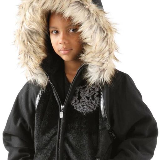 Pelle Pelle Kids Black Fur Hooded Wool Jacket