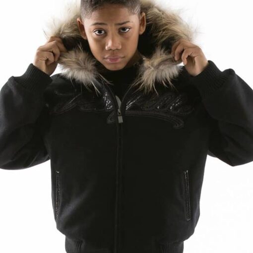 Pelle Pelle Kids Black Fur Hooded Jacket