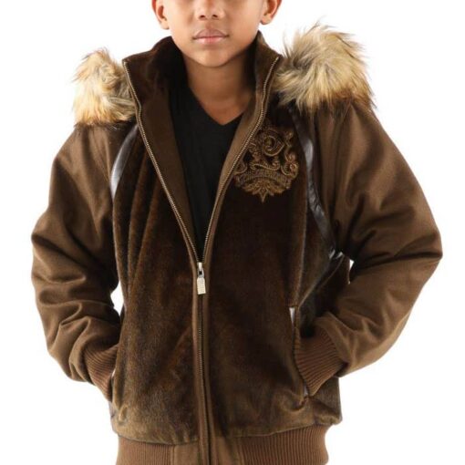 Pelle Pelle Kids Brown Fur Hooded Wool Jacket