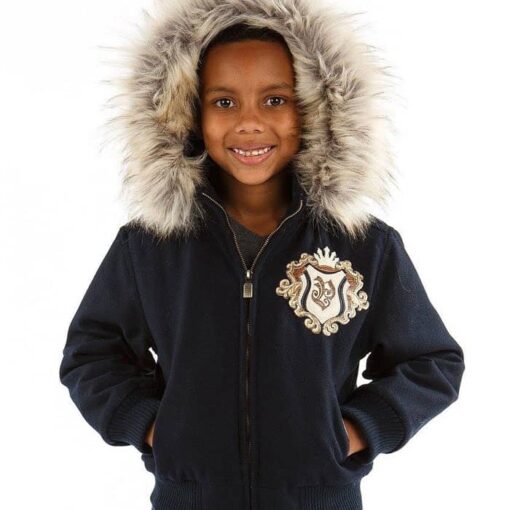 Pelle Pelle Kids Navy Fur Hooded Jacket