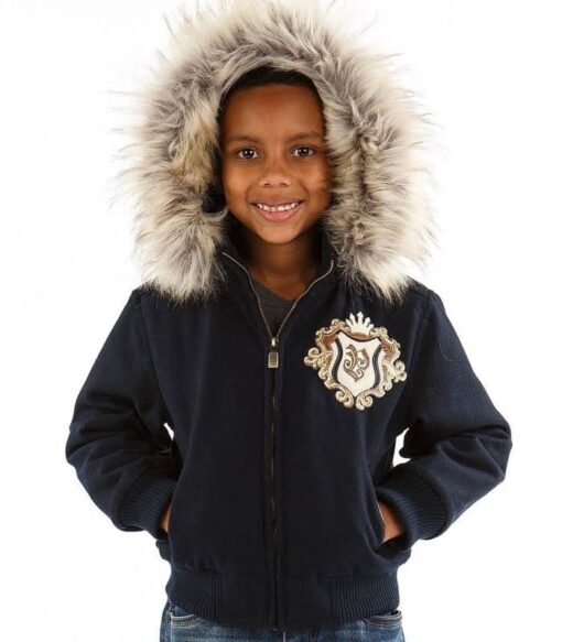 Pelle Pelle Kids Navy Fur Hooded Jacket