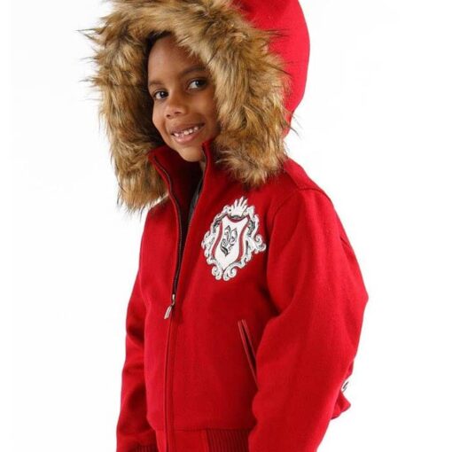 Pelle Pelle Kids Red Fur Hooded Jacket