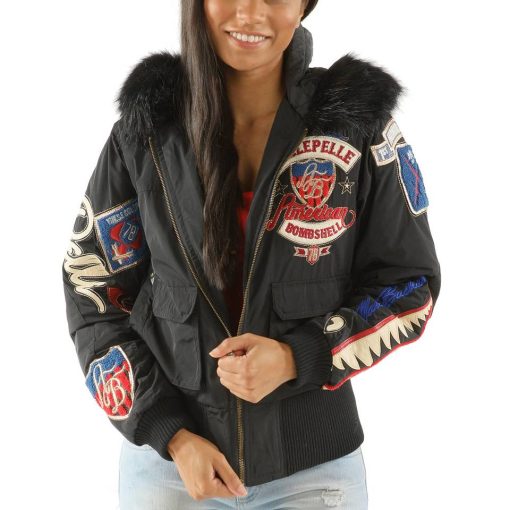 Pelle Pelle Ladies American Bombshell Black Fur Hood Jacket