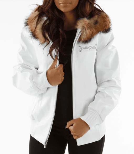 Pelle Pelle Ladies Basic Fur Hood White Jacket