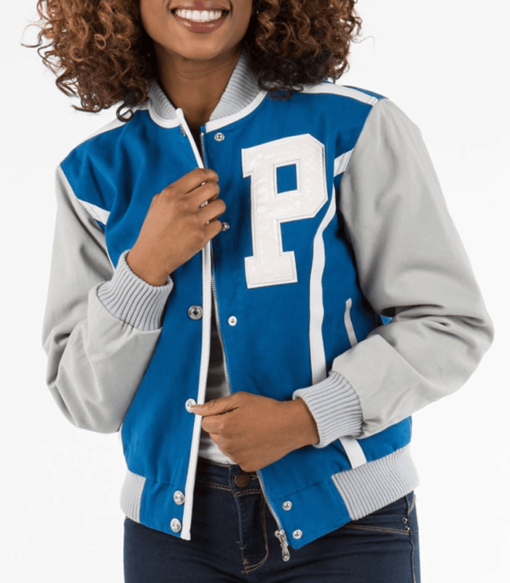 Pelle Pelle Womens Blue Letterman Varsity Jacket
