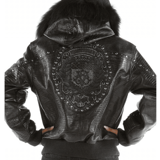 Pelle Pelle Ladies Mb Emblem Fur Hood Black Leather Jacket