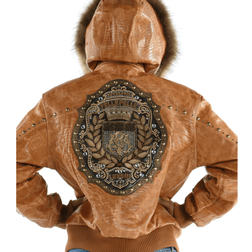 Pelle Pelle Ladies Mb Emblem Fur Hood Brown Leather Jacket