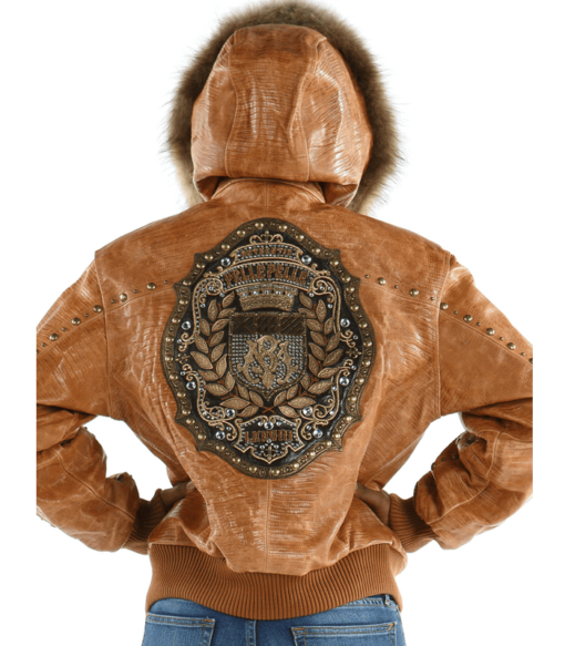 Pelle Pelle Ladies Mb Emblem Fur Hood Brown Leather Jacket