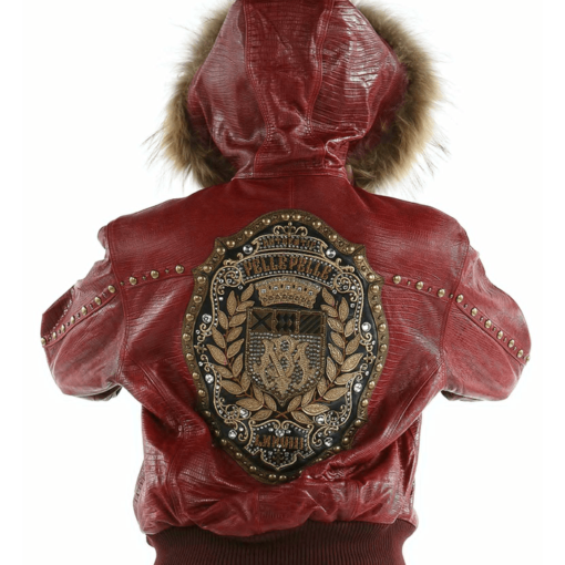 Pelle Pelle Ladies Mb Emblem Fur Hood Maroon Leather Jacket