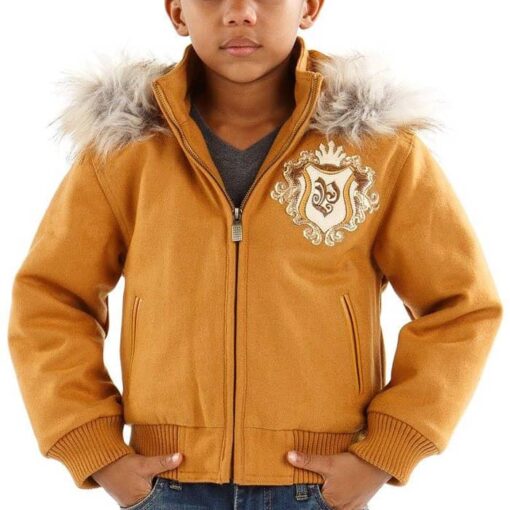 Pelle Pelle Limited Prestige Series Mustard Fur Hooded Kids Jacket Front