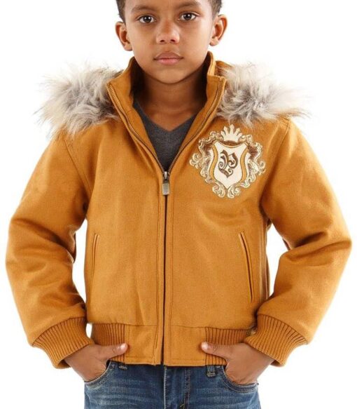 Pelle Pelle Limited Prestige Series Mustard Fur Hooded Kids Jacket Front