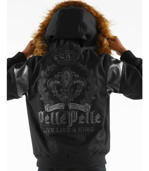 Pelle Pelle Live Like A King Fur Hooded Black Kids Jacket