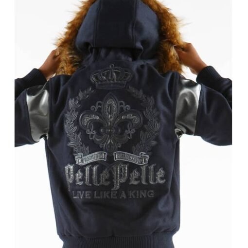 Pelle Pelle Live Like A King Fur Hooded Navy Kids Jacket