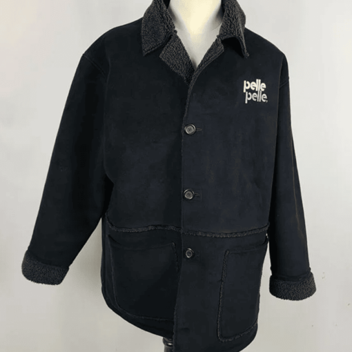 Pelle Pelle Mens Black Big Logo Leather Jacket