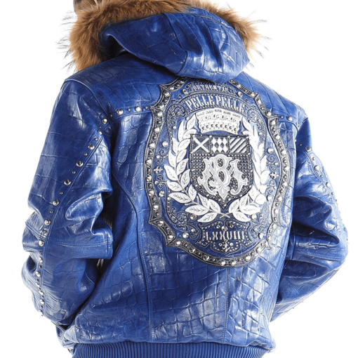 Pelle Pelle MB Emblem Fur Hood Blue Leather Jacket