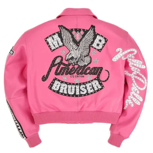 Pelle Pelle Marc Buchanan American Bruiser Plush Women's Pink Crop Real Leather Jacket