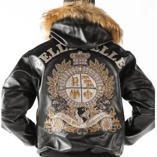 Pelle Pelle Marc Buchanan Black Crest Fur Hooded Leather Jacket For Men