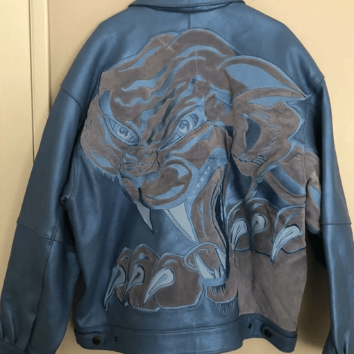 Pelle Pelle Marc Buchanan Metallic Blue Puma On The Back Leather Jacket