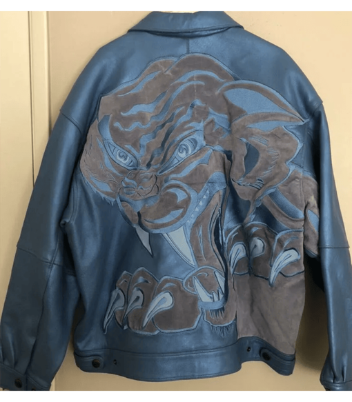 Pelle Pelle Marc Buchanan Metallic Blue Puma On The Back Leather Jacket