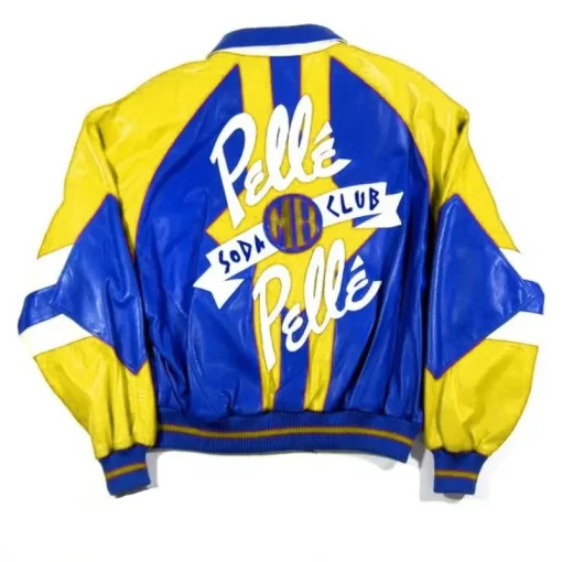 Pelle Pelle Marc Buchanan Soda Club 90s Yellow and Blue Leather Jacket