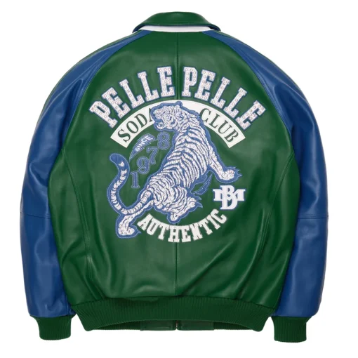 Pelle Pelle Marc Buchanan Soda Club Authentic 1978 Green and Blue Plush Leather Jacket For Men’s