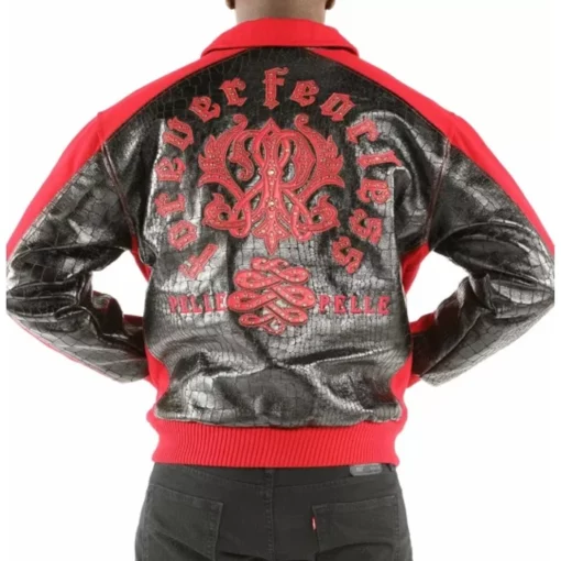 Pelle Pelle Men Black and Red Forever Fearless Wool and Leather Jacket