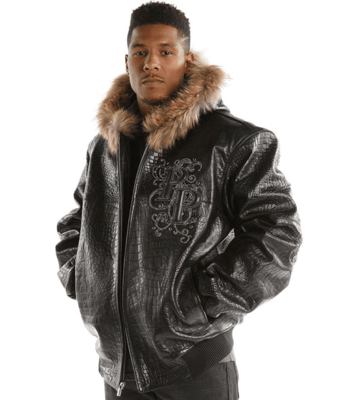Pelle Pelle Mens Fur Hood Black Leather Jacket